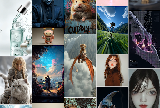 A grid of midjourney-generated images with a distinctive visual style.