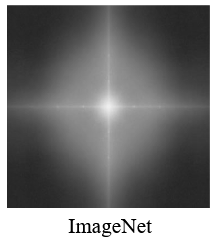 A spectrogram heatmap showing the frequency distribution for ImageNet images. The middle is very bright with a diamond of light region around it, surrounded by darkness.