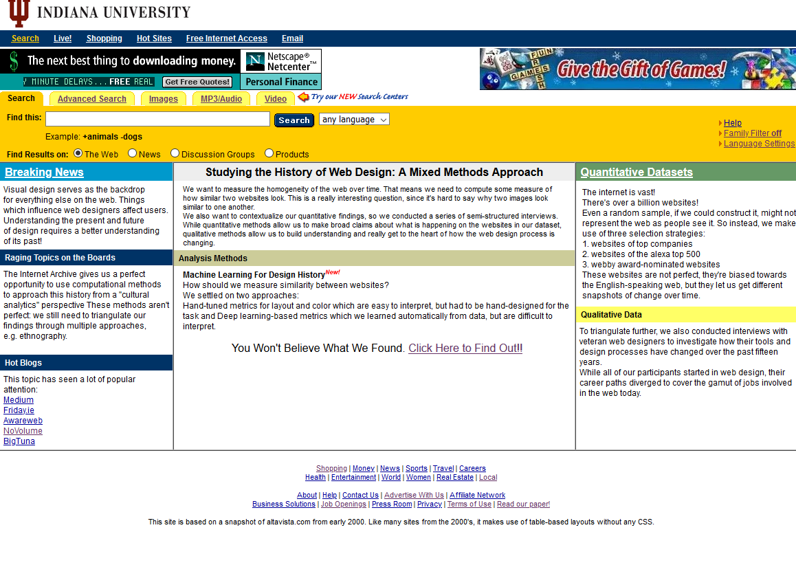 Second page, a parody of an old altavista homepage.